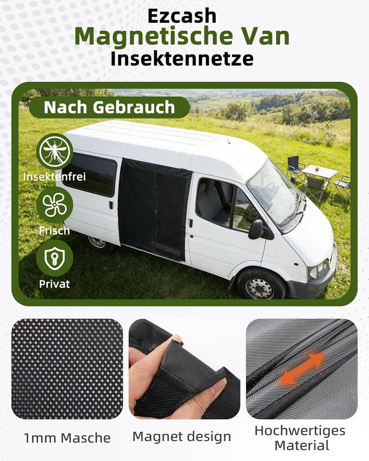 150x110cm Magnetische Van Insektennetze, Seitentür Moskitonetz mit Magnet Auto Fliegengitter mit Mit