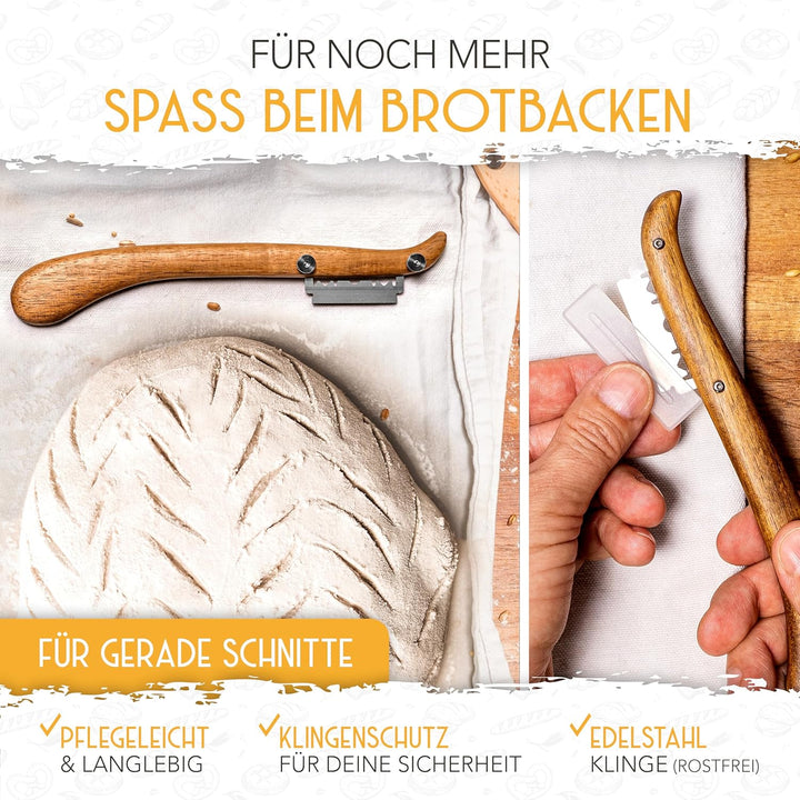 KRUSTENZAUBER 2er Set Gärkörbchen & 600ml Sauerteig Starter Set im Vorteilspack - Gärkörbe aus Ratta