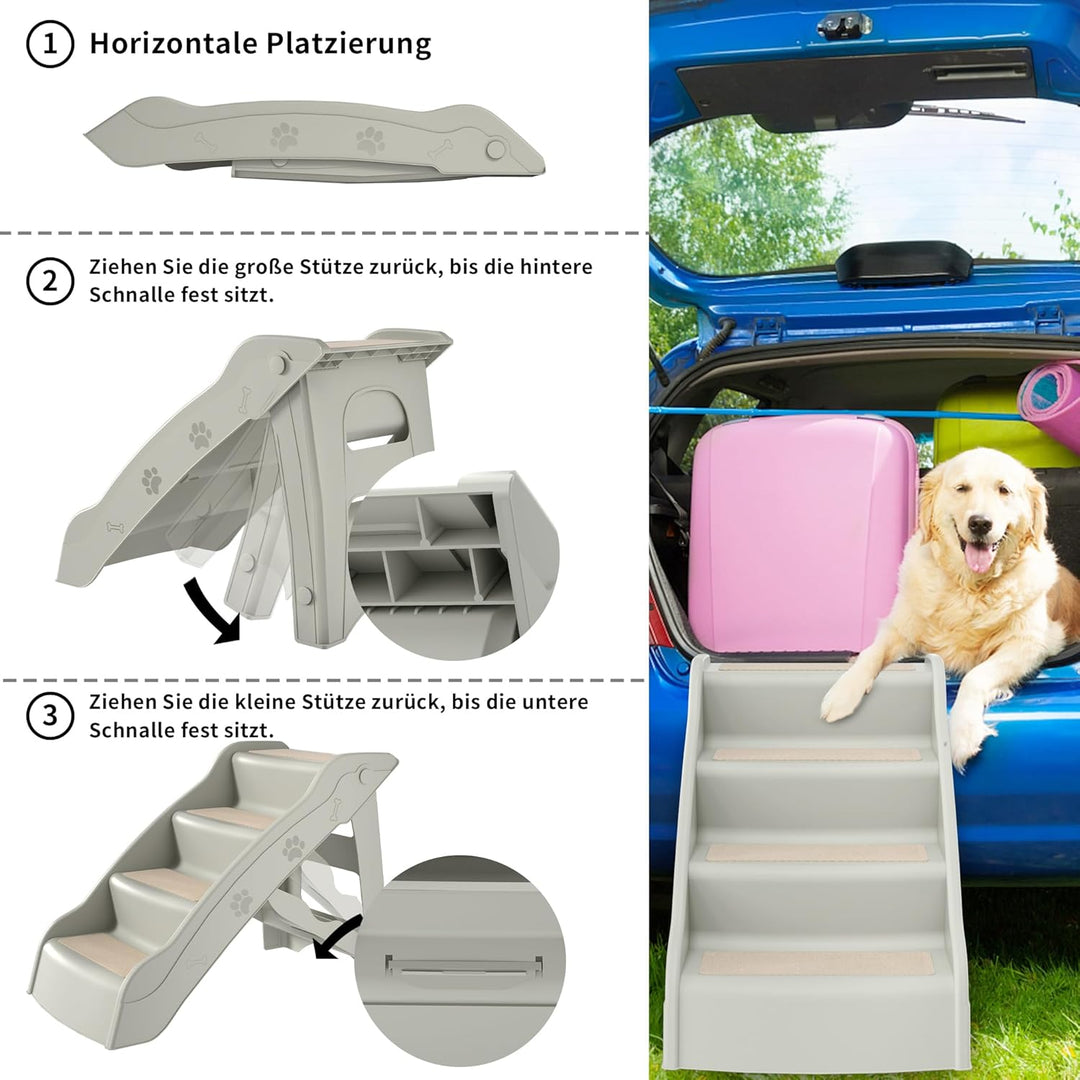 Aufun Hundetreppe 4 Stufen Faltbare Haustiertreppe mit Rutschfester Matte, 50 cm hohe Katzentreppe,H
