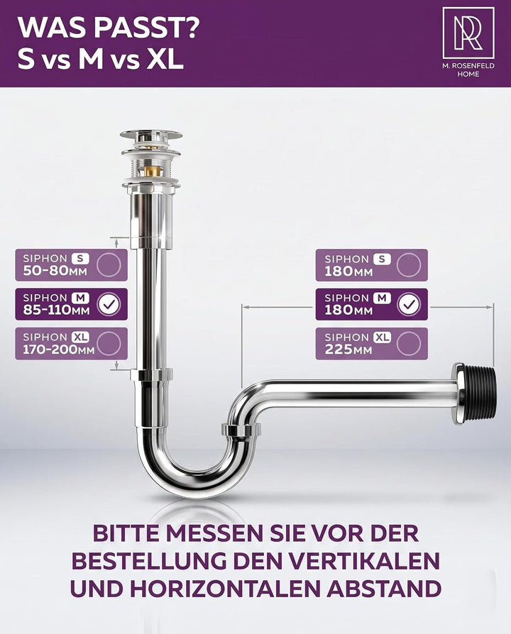 Röhrensiphon Waschbecken aus Messing + Chrom Ablaufgarnitur POP UP Ventil mit Überlauf + Strahlregle