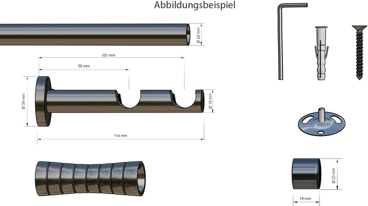 Tilldekor Gardinenstange HIGH-LINE CURVE, braun-antik, Ø 20 mm,2-Lauf, 200 cm, inkl. Trägern und End