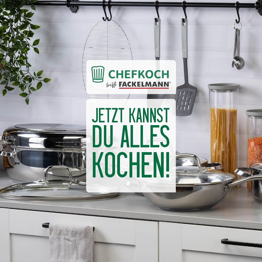 Chefkoch trifft Fackelmann Bräter Rosenheim – Ø38 cm, mit Edelstahldeckel, Gussgriff und Rosteinsatz