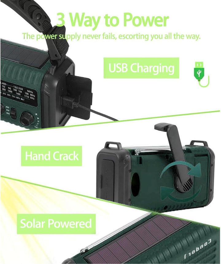 Jectse Handkurbel Notio -Radio, AM FM NOAA Solar Weather Radio mit LED -Taschenlampen -Lesen Lampe S
