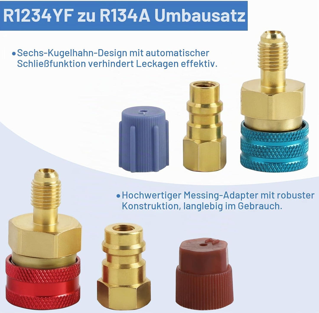 DBREAKS R1234yf-auf-R134a-Adapter, Messing Schnellkupplungssatz, High/Low Side Schnellkupplung Adapt