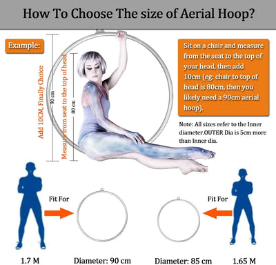 DASKING Aerial Hoop, Lyra Hoop Set Edelstahl 85cm/90cm Single Point Hoops Circus für Anfänger Profis
