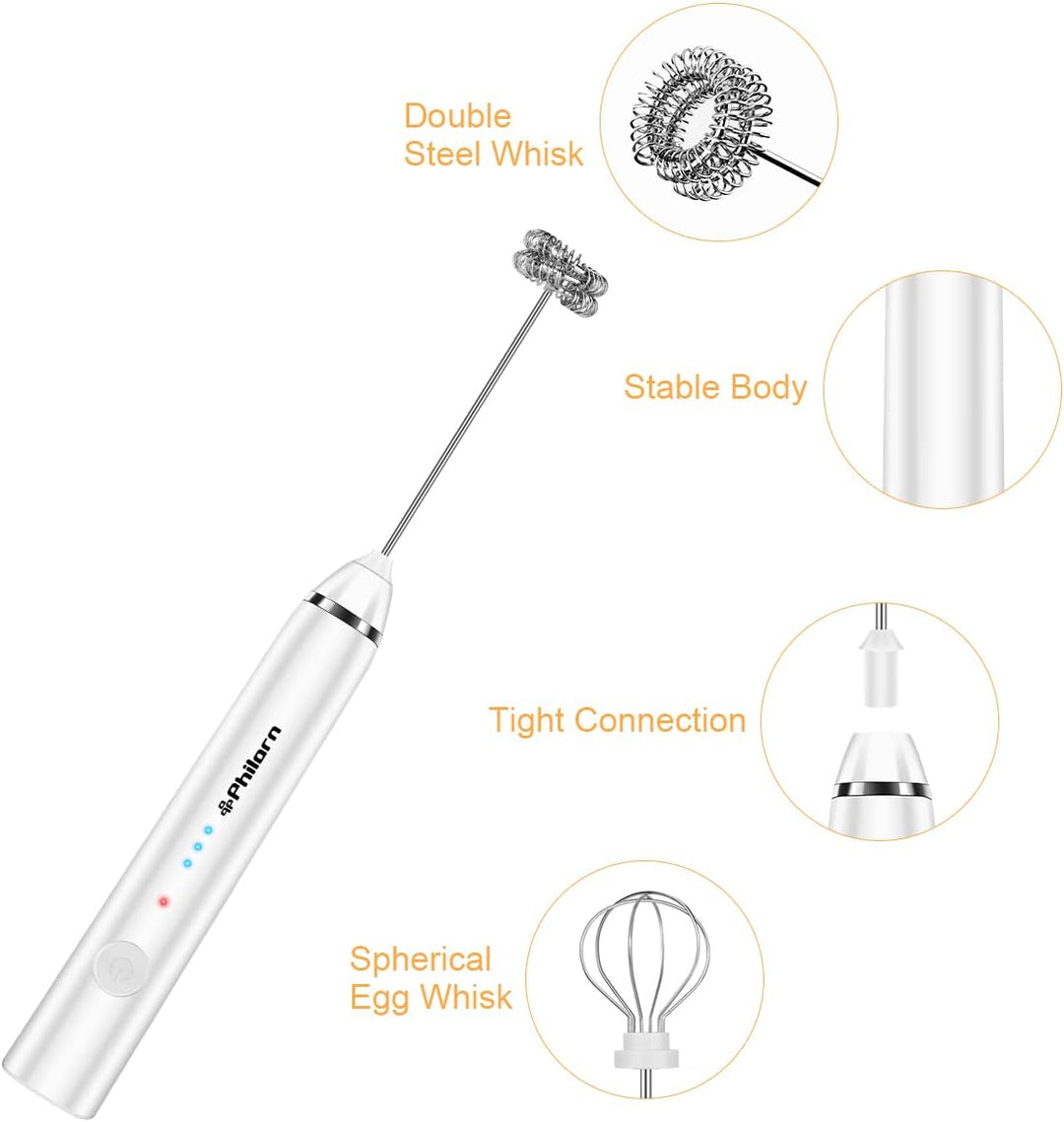 Philorn Milchaufschäumer Stab, Milchaufschäumer Elektrisch Stab Hand Held, 3-Gang USB-C Aufladbar Au