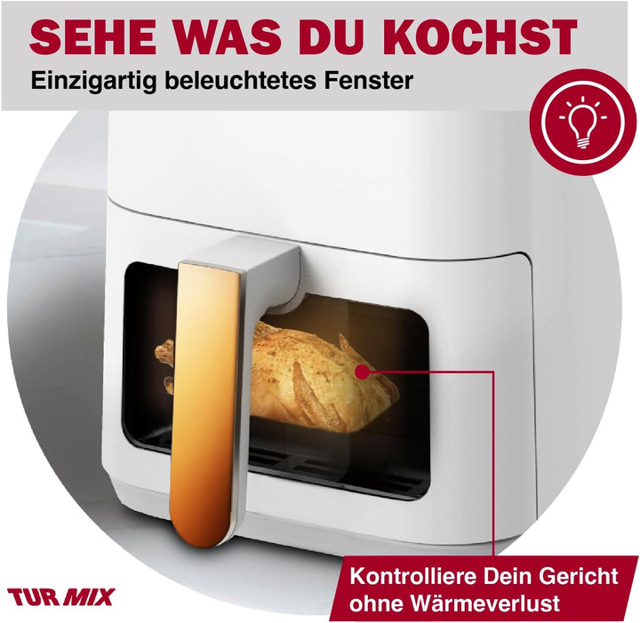Preisgekrönt Heissluftfritteuse weiss TURMIX CX 250 - Compact 3.5L Airfryer 1350W Transparentes Fens