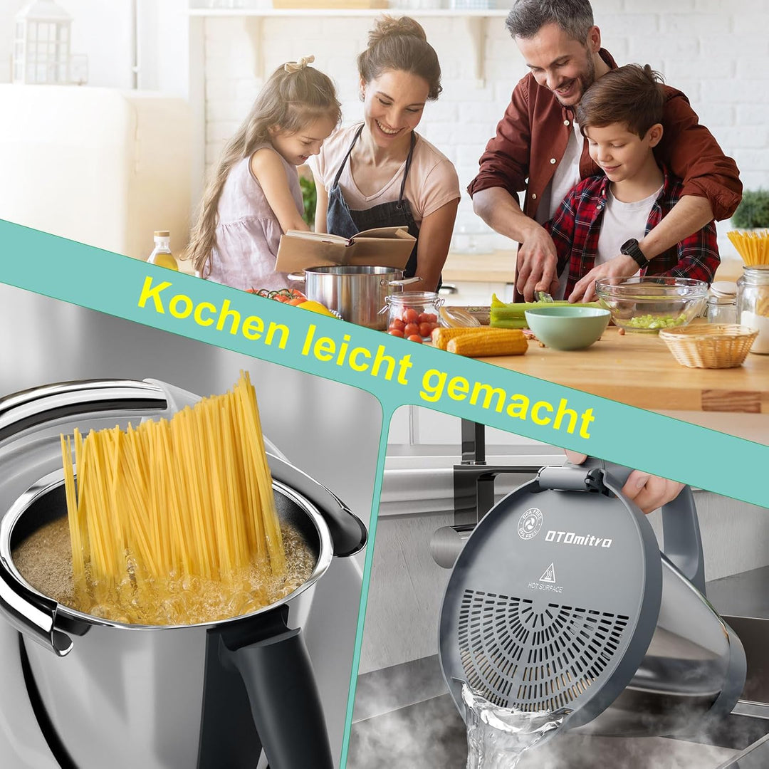 Ausgusssieb für Thermomix TM6 TM5, Abgiesshilfe und Spritzschutz, BPA freies Nudelsieb, Siebaufsatz