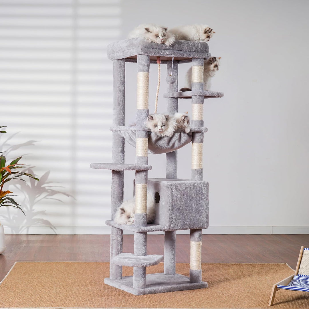 Heybly Kratzbaum, mit Decken, für grosse Katze, Katzenbaum, grosse Plattformen, Höhle, 50 x 50 x 153