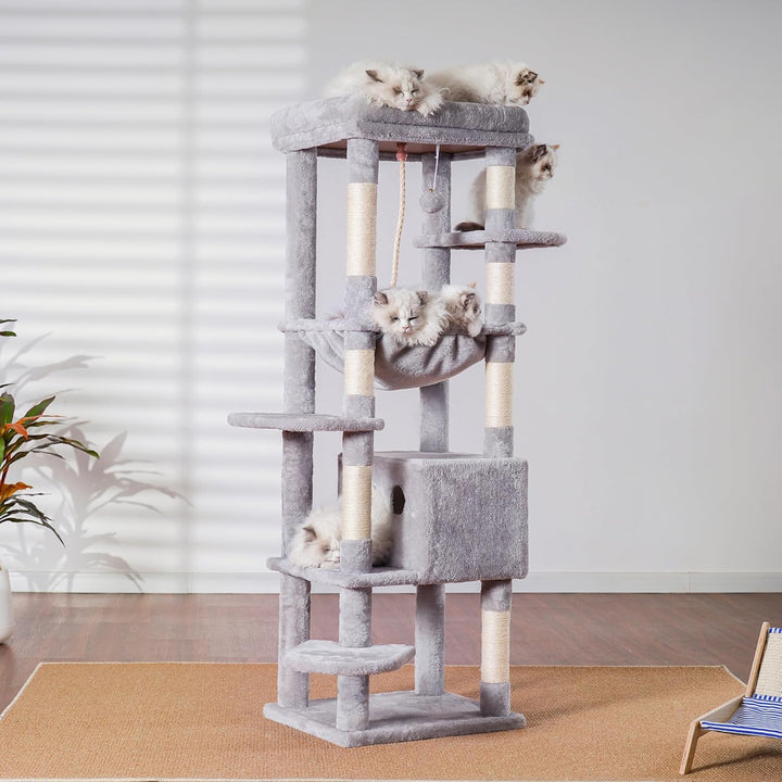 Heybly Kratzbaum, mit Decken, für grosse Katze, Katzenbaum, grosse Plattformen, Höhle, 50 x 50 x 153