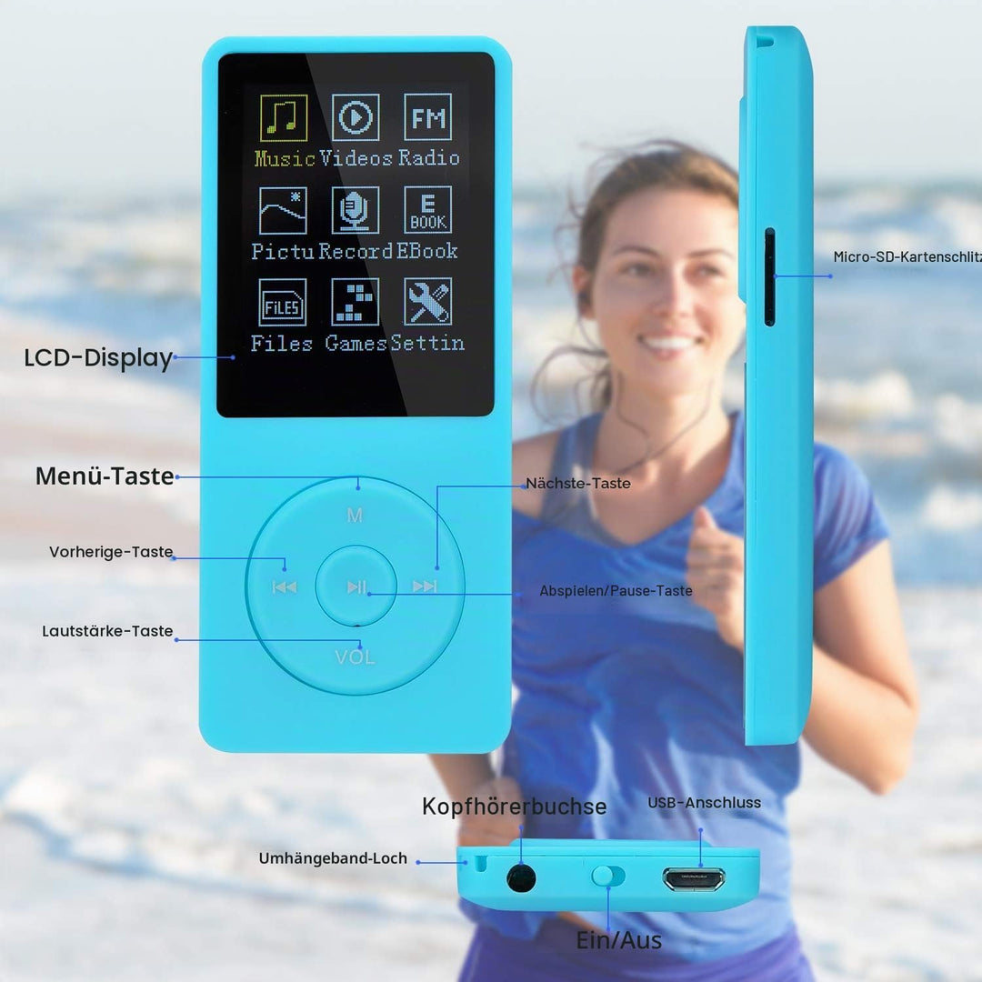 8GB Tragbare MP3 Musik Player, Support bis zu 64GB SD Speicherkarte, Lossless Sound HiFi MP3 Player,