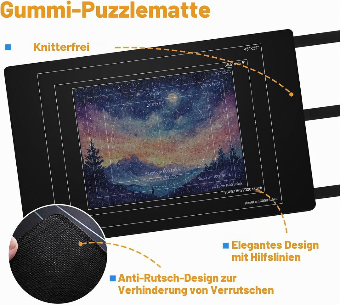 Puzzlematte 94 x 150 cm für bis zu 3000 Teile – Puzzle Matte Roll mit 4 Puzzle Sortierschalen, rutsc
