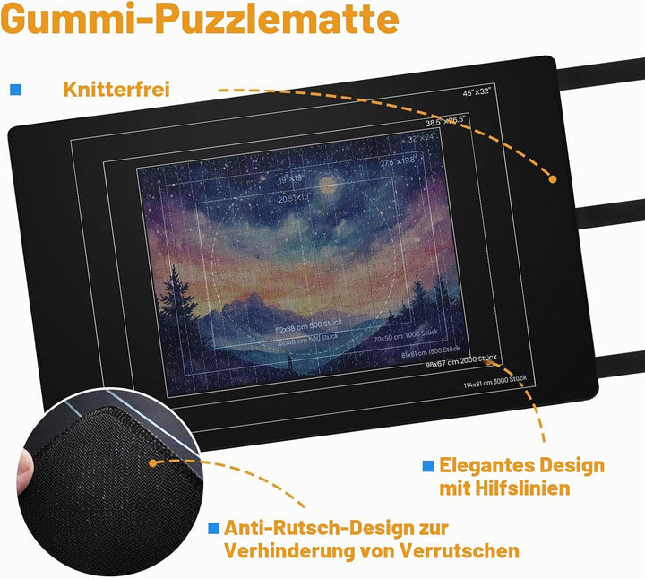 Puzzlematte 94 x 150 cm für bis zu 3000 Teile – Puzzle Matte Roll mit 4 Puzzle Sortierschalen, rutsc