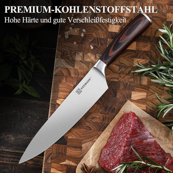 KEEMAKE Kochmesser, 20 cm Küchenmesser Messer Allzweckmesser aus hochwertigem Edelstahl, Extra Schar