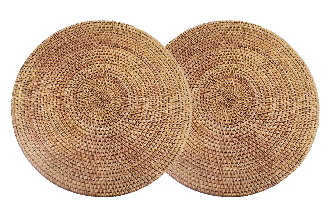 DAWN FLAME Set Mit 2 Handgewebten Tischsets aus Natürlichem Rattan Hitzebeständiger Unterlage Dreibe