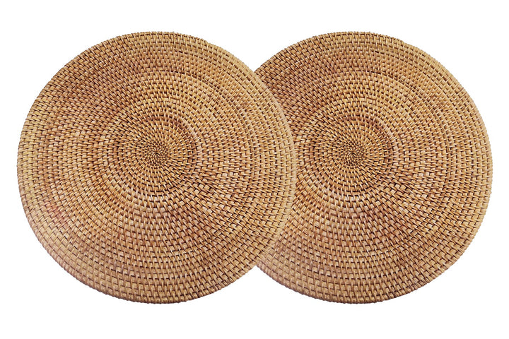 DAWN FLAME Set Mit 2 Handgewebten Tischsets aus Natürlichem Rattan Hitzebeständiger Unterlage Dreibe