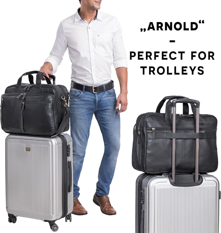 STILORD 'Arnold' Geräumige Laptoptasche Leder 17.3 Zoll bis 19 Zoll Vintage Aktentasche Lehrertasche