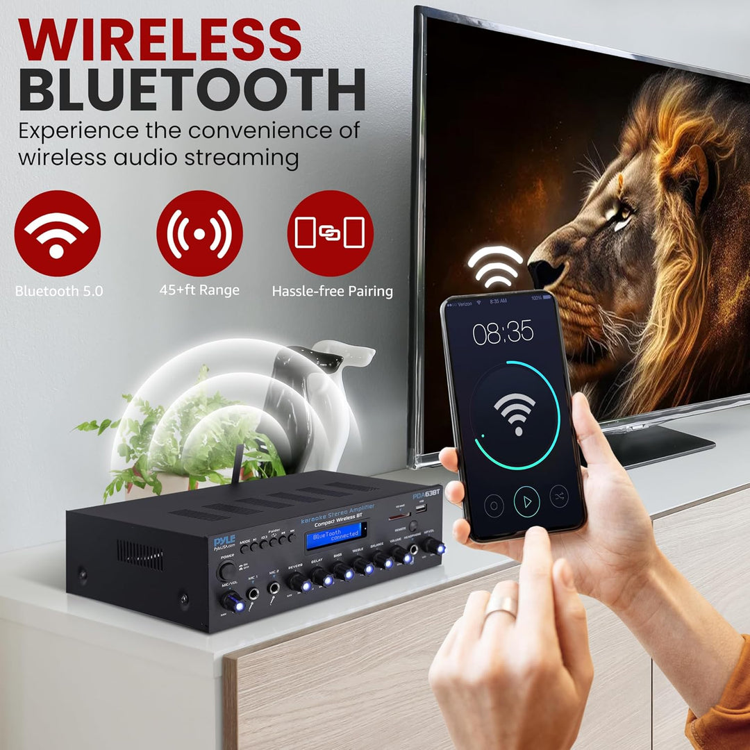 Wireless BT Streaming Amplifier, Multi-Channel 200Watt Power, Home Audio Receiver System with FM Rad