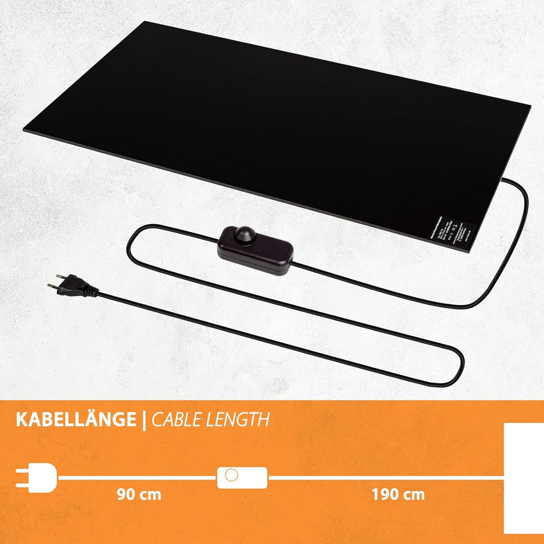 Infrarot Wärmeplatte Schreibtischheizung 30x60cm 150W mit Dimmer für stufenlose Regelung, IR Büro He