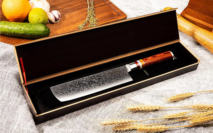FANTECK Kochmesser Nakiri Küchenmesser Profi Messer Chefmesser 18 cm Allzweckmesser Damaskus Edelsta