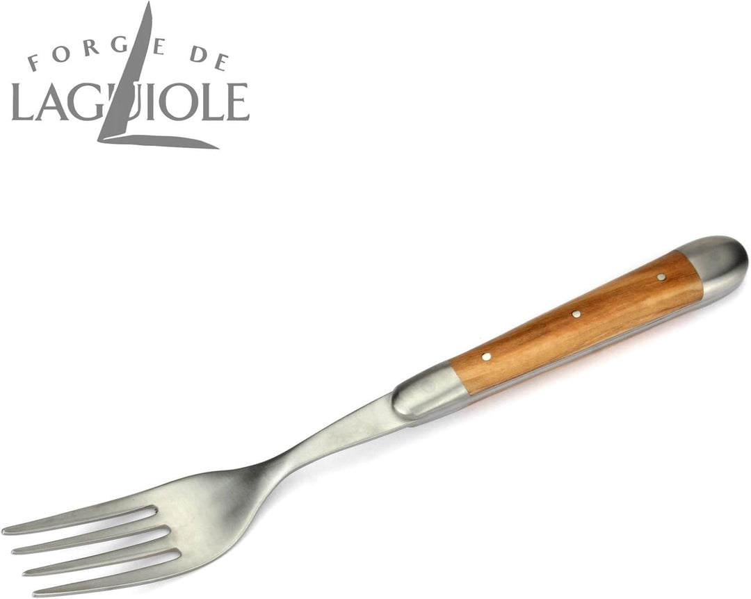 Forge de Laguiole - 2er Set Gabeln - Griff Oliven-Holz - Steakgabeln Frankreich - Stahl matt