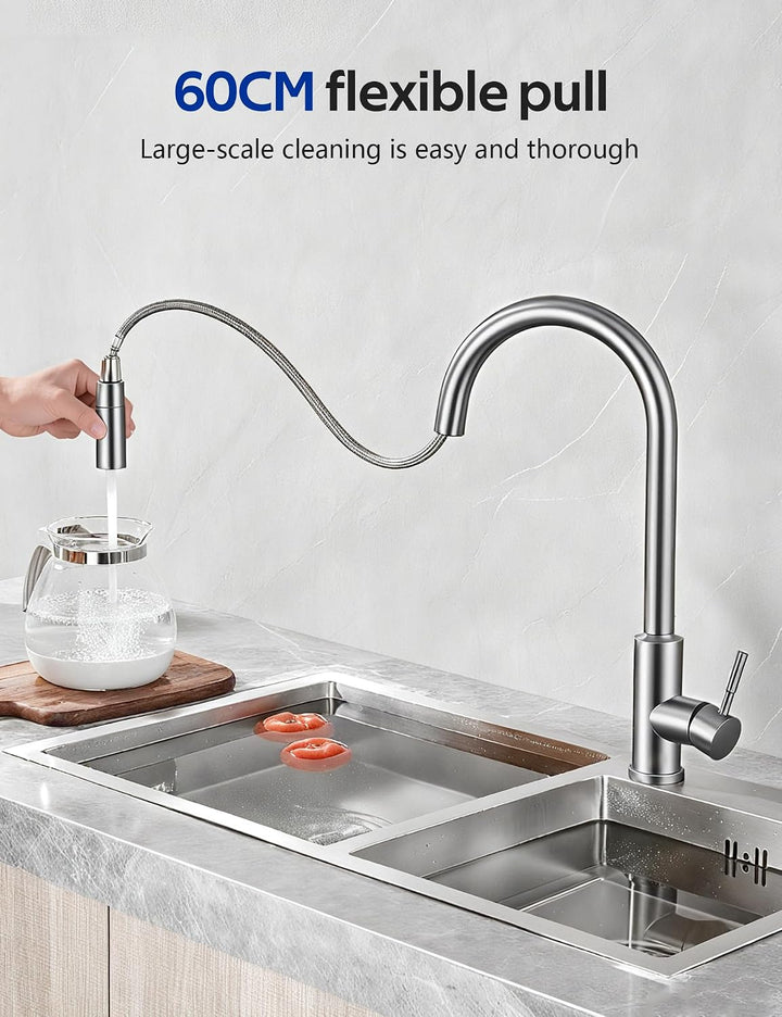 Wasserhahn Küche Ausziehbar, Hochdruck Küchenarmatur mit Brause 2 Modi (Belüfteter Strahl &amp; Brausest