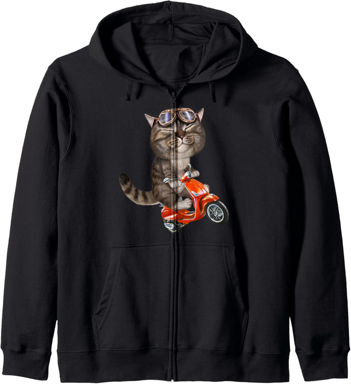 Tabby Katze fahren ein Minibike Kapuzenjacke