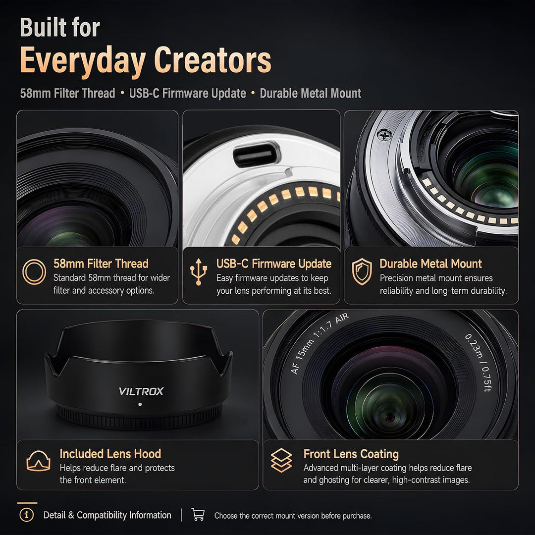 VILTROX 15mm F1.7 XF Mount Objektiv für Fuji XF Mount Kameras Objektive APS-C STM Autofokus Lenses W
