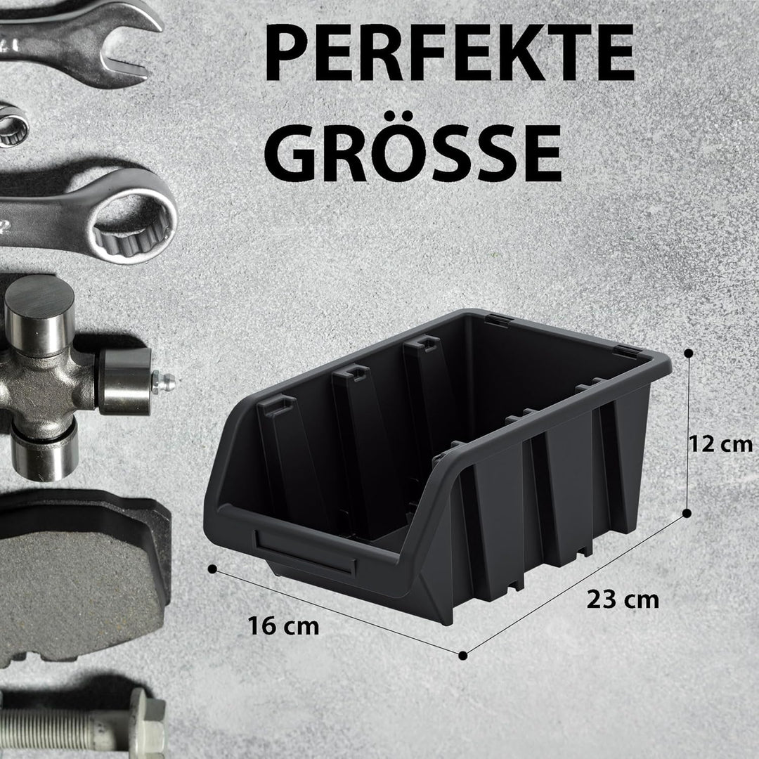 Werkstatt-Stapelkiste, Stapelbox aus PP Kunststoff, Sichtbox Stapelbox, Lagerboxen für Werkzeugswand