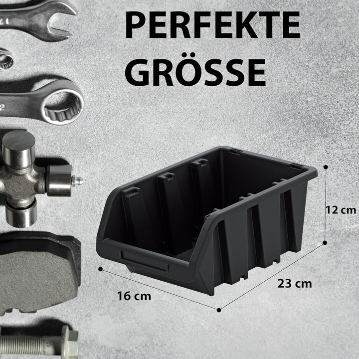 Werkstatt-Stapelkiste, Stapelbox aus PP Kunststoff, Sichtbox Stapelbox, Lagerboxen für Werkzeugswand