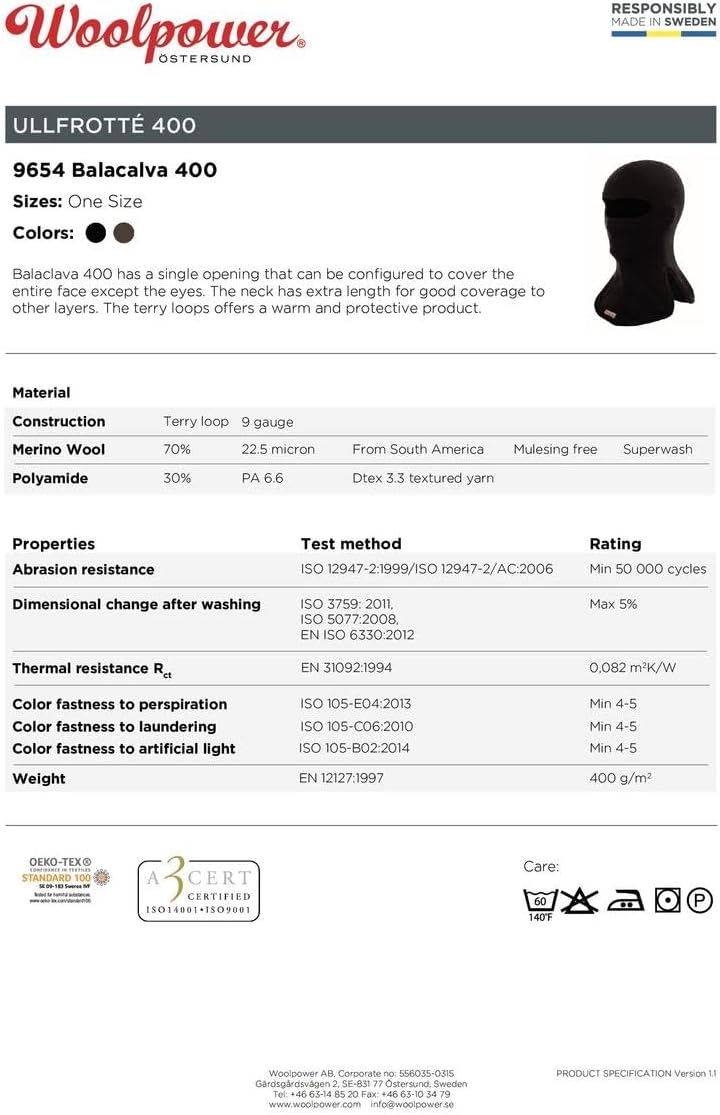 Woolpower 400 Balaclava - Warme Sturmhaube L Schwarz, L Schwarz