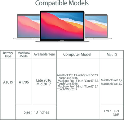 A1819 Akku, Runpower Laptop Akku für MacBook Pro 13 Zoll(Ende 2016 Mitte 2017), Ersatz Akku Lithium