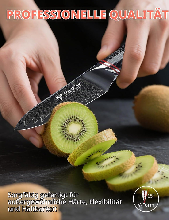 8,9 cm Schälmesser – Obst- und Gemüseschälmesser, Schwarzer Damaststahl mit ergonomischem Griff – Mi