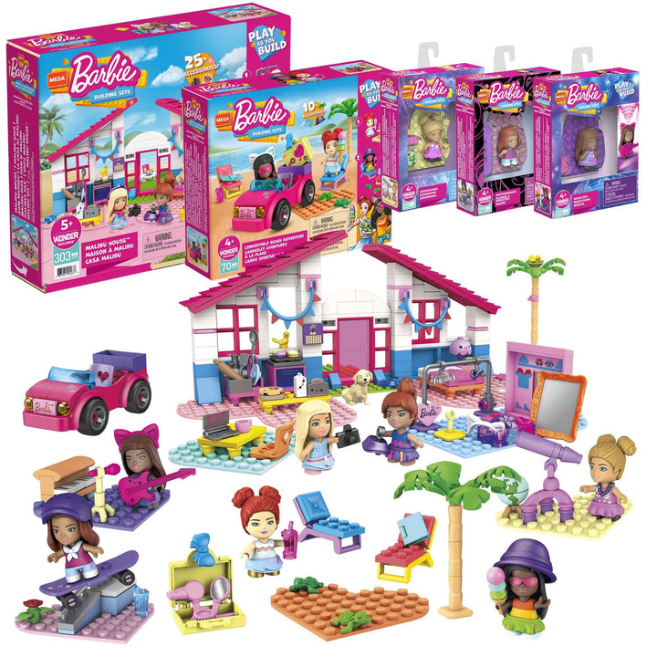 MEGA Construx HBF32 - Barbie Malibu-Bauspielzeugset Bundle, Bauset mit 445 Bausteinen, ab 5 Jahren