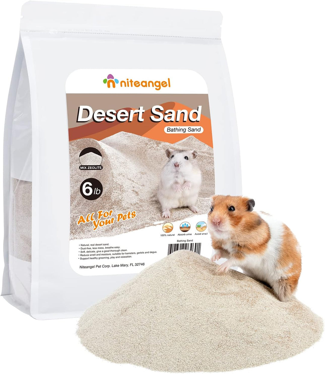 Niteangel Hamster Wüstenbad Sand | Staubfreier Badesand oder Streusand für Hamster, Chinchillas, Ger