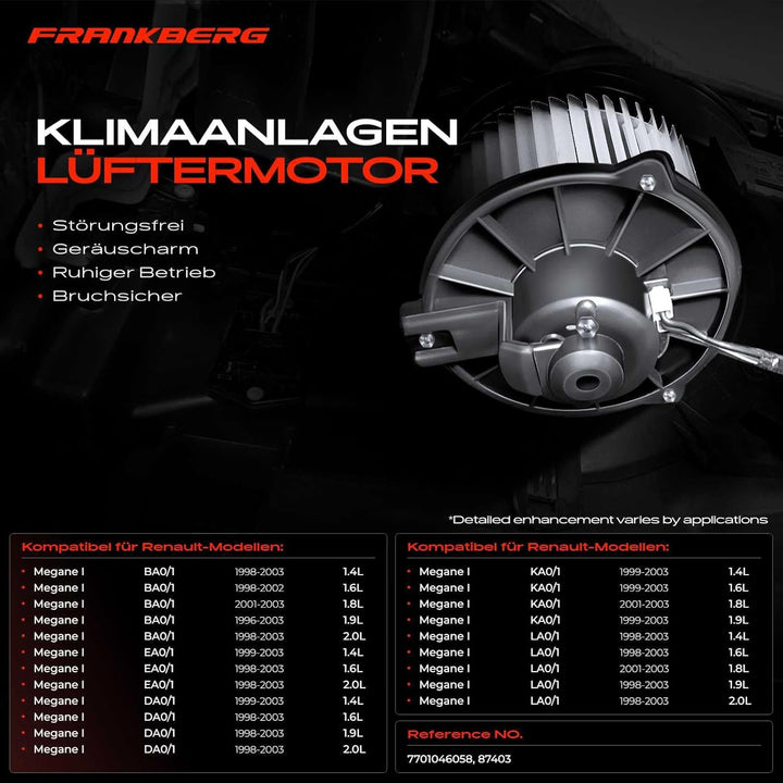 Frankberg Heizungsgebläse Gebläsemotor Kompatibel mit Megane I BA0/1 EA0/1 DA0/1 KA0/1 LA0/1 1.4L-2.