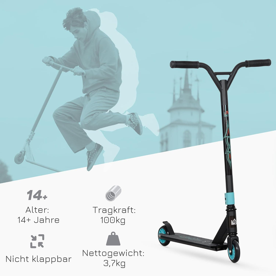 HOMCOM Stunt Scooter, Funscooter, Stuntscooter mit ABEC 9 Kugellagern, Kickscooter mit 100 mm Kunstl