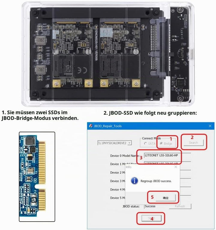 Xiwai Dual MSATA Mini-SATA SSD Karte JBOD Raid0 Span Bridge zu USB 3.0 Typ-C USB-C 2,5 Zoll SATA Com