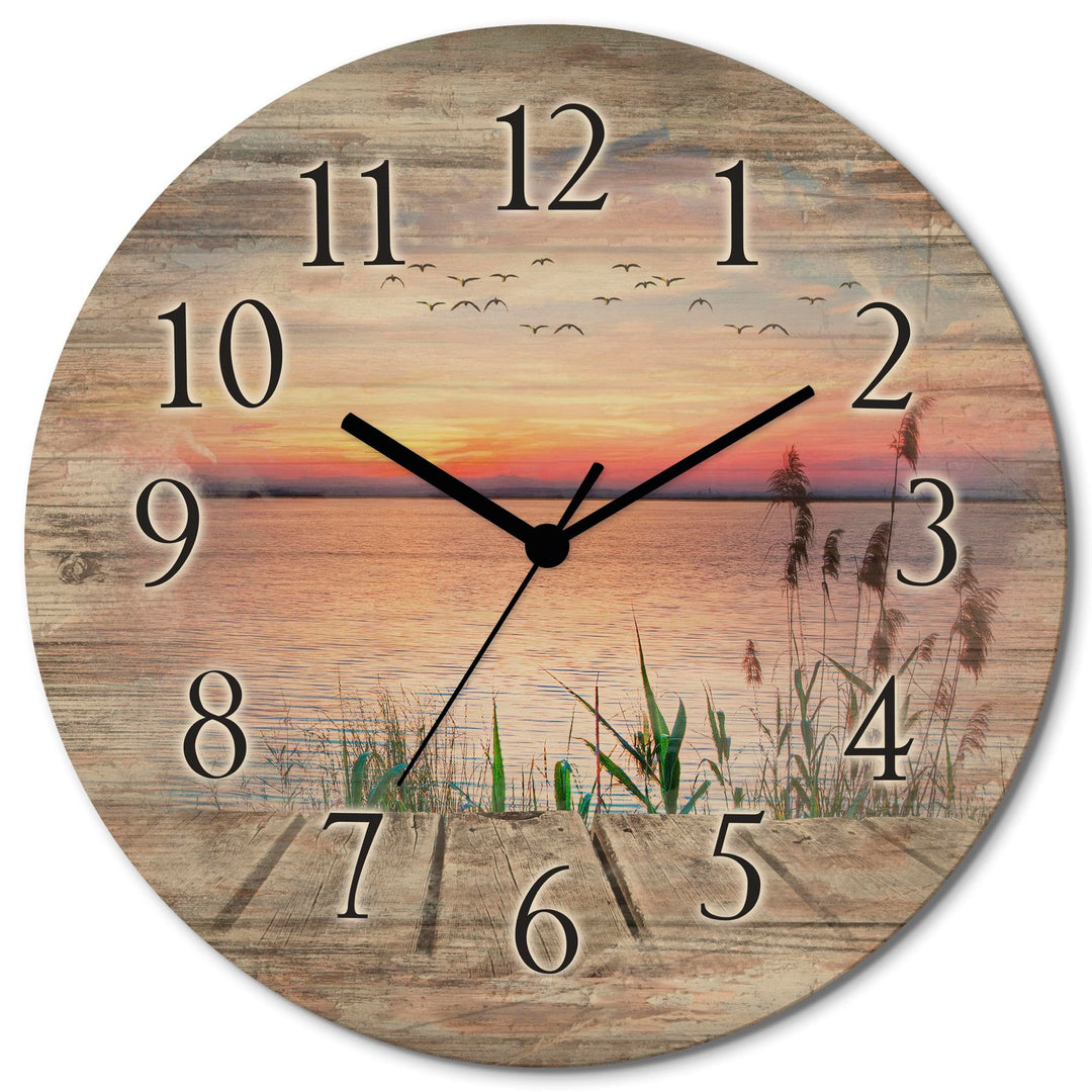 ARTLAND Wanddeko Wanduhr ohne Tickgeräusche aus Holz Quarzuhr lautlos rund Ø 30 cm Der See in den Fa