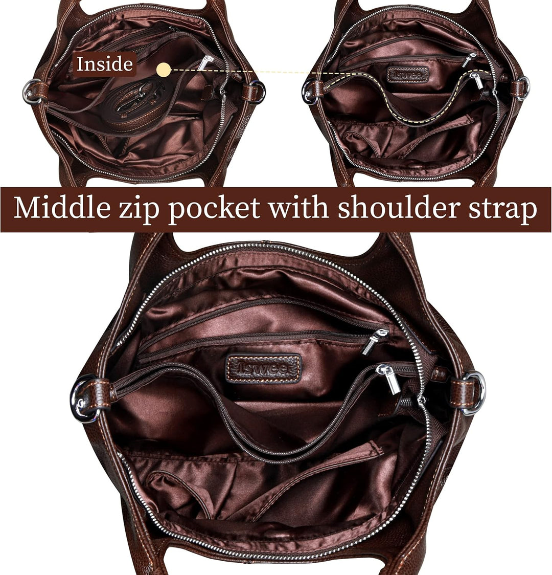 Iswee Damen Handbag for Women Umhängetasche Hobo Bag, Kaffee