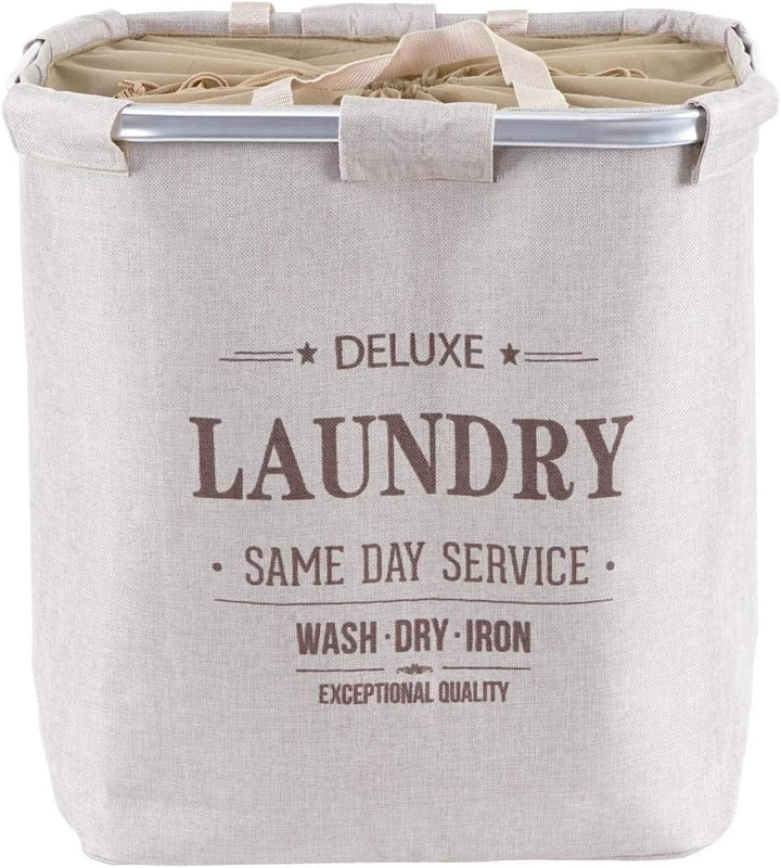 Wäschesammler HWC-C34, Laundry Wäschekorb Wäschebehälter mit Kordelzug, 2 Fächer Henkel 54x52x32cm 8
