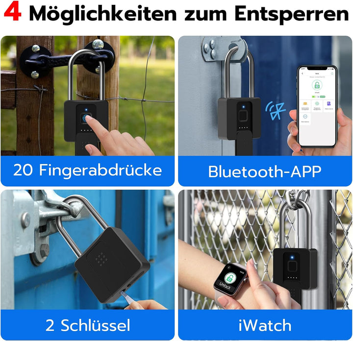 Vorhängeschloss Fingerabdruck, Eseesmart Schloss mit Langer Bügel, Grosses Vorhängeschloss mit Schlü
