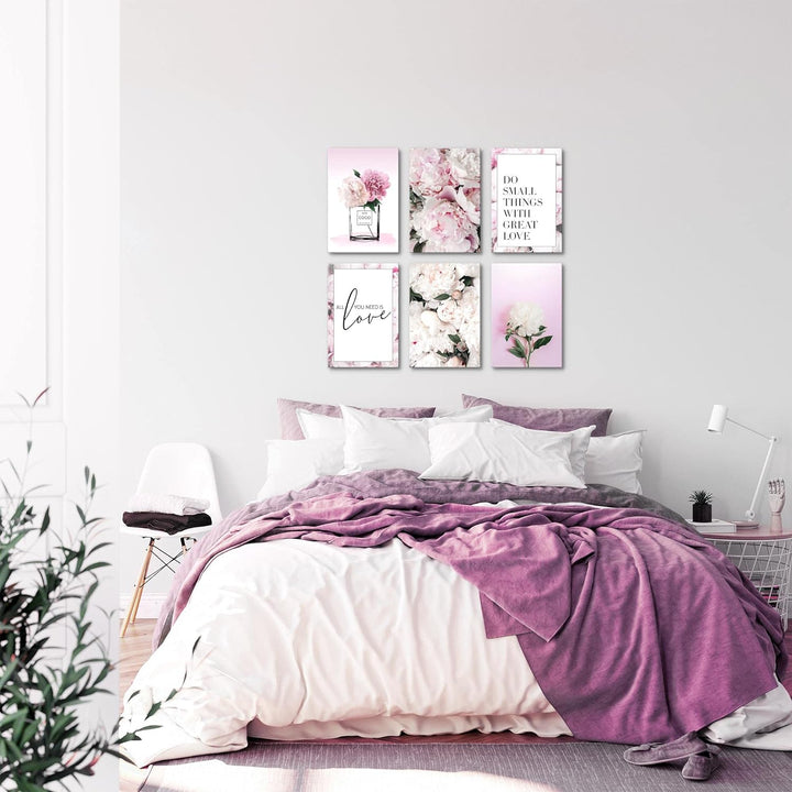 Novart Wandbilder Set - KOMPLETT AUFHÄNGFERTIG - Made in Germany - Moderne Bilder Blumen Wohnzimmer