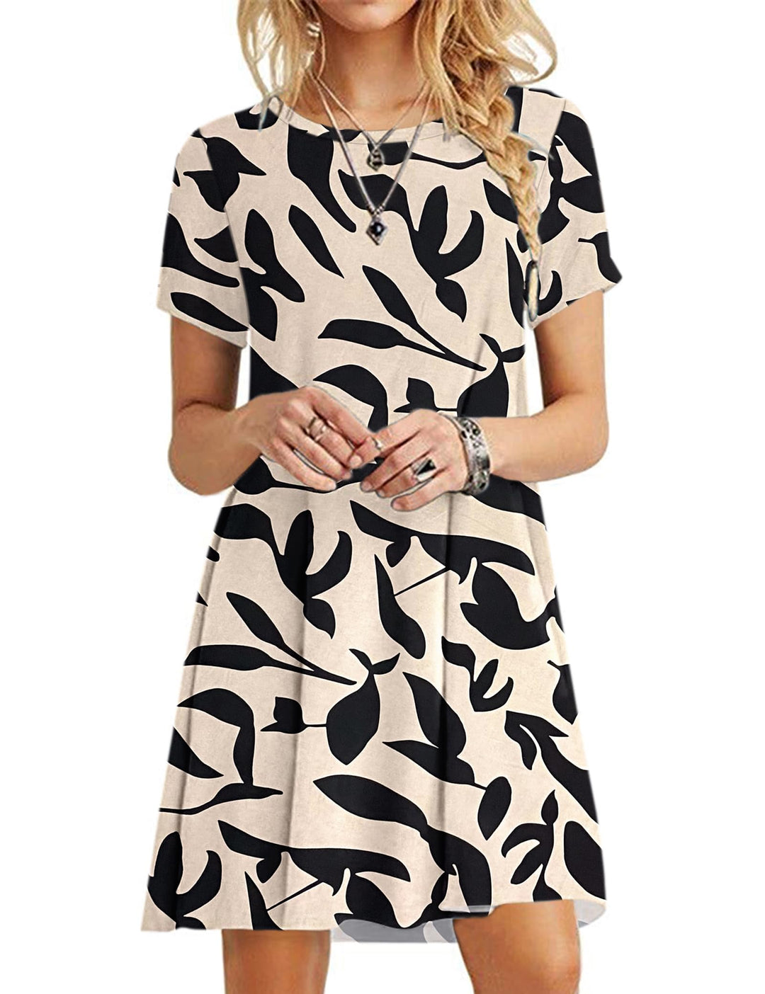 MOLERANI Damen Sommerkleider Casual T-Shirt Kurzarm Strandkleid Loose Swing Damenkleid S Aprikose Bl