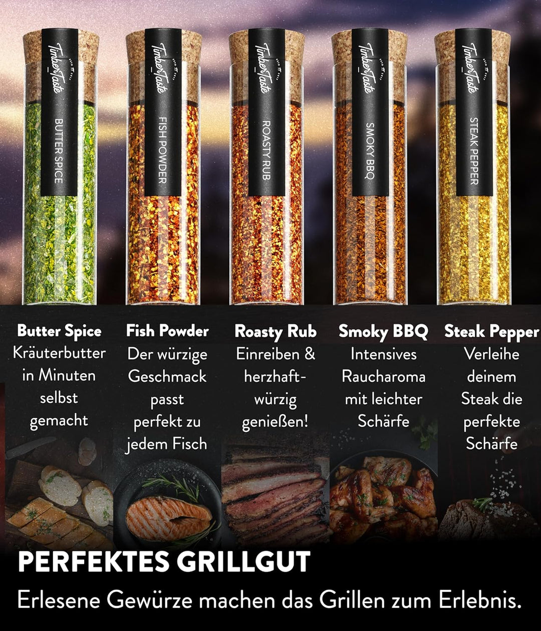 BBQ Grill Gewürz & Grillbrett für Männer [+ PERSONALISIERT] - 5 erlesene Grillgewürze inkl. Rezepte,