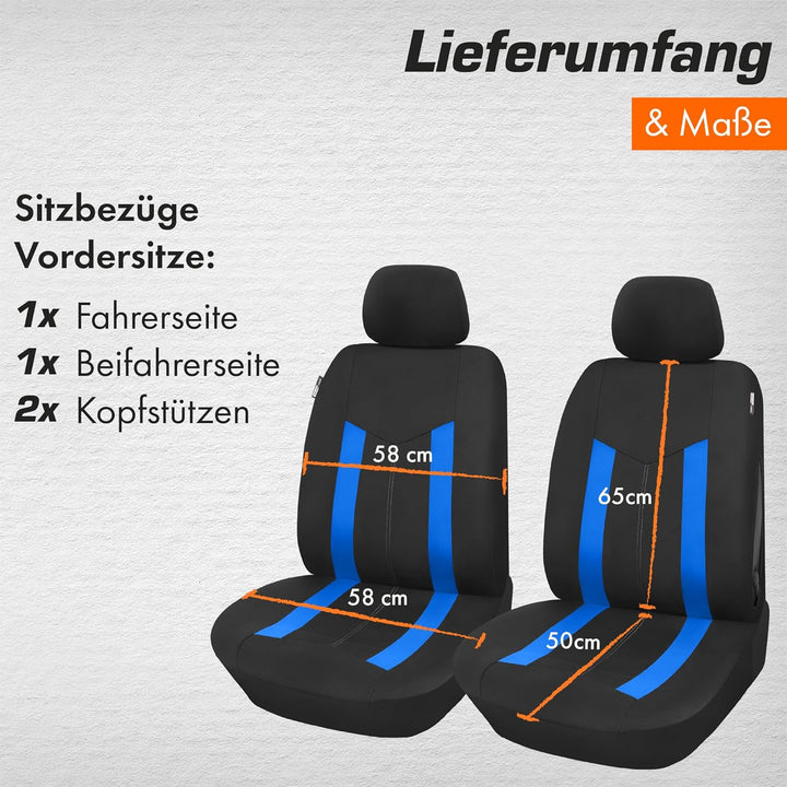 Upgrade4cars Autositzbezüge Set für die Vordersitze Blau | Auto-Schonbezüge Universal Schwarz Auto-S