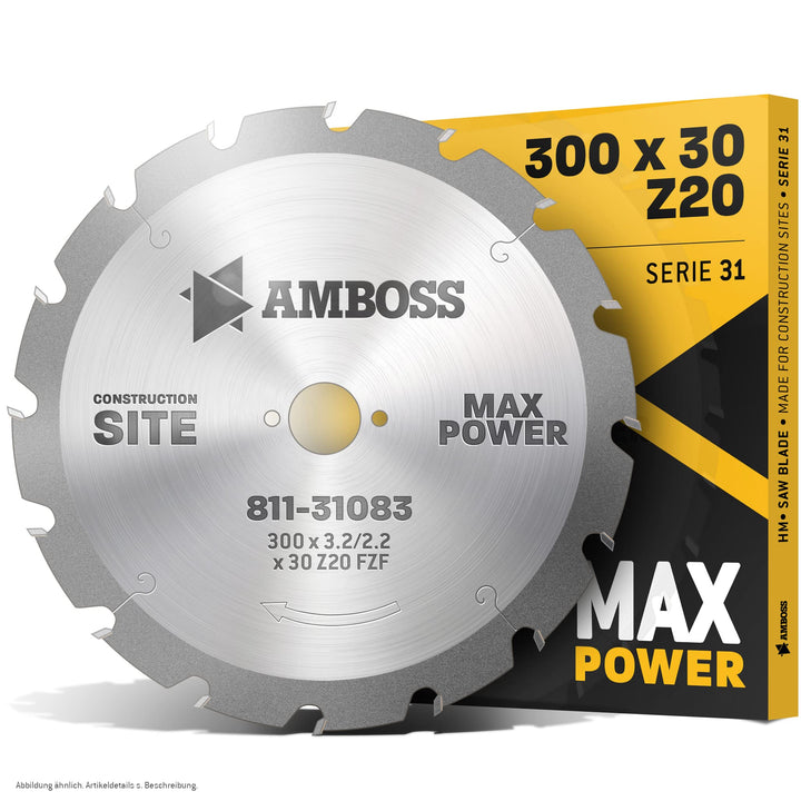 Amboss - HM Kreissägeblatt - NAGELFEST - Ø 300 mm x 3,2 mm x 30 mm | für extremen Einsatz auf Bauste