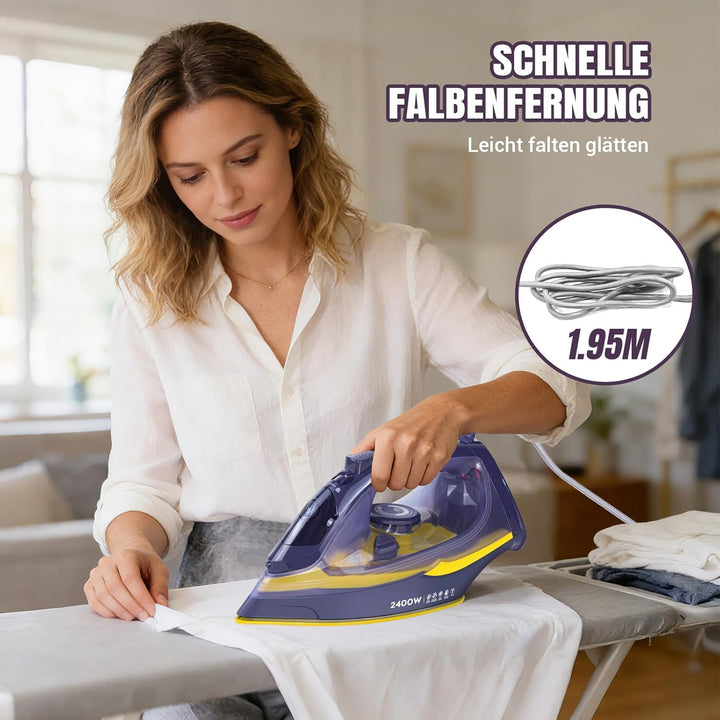 2400W Dampfbügeleisen, 350ML Wassertank, 2m Kabel, 110g Dampfstoss, 40g Dauerhaftdampf, variable Tem