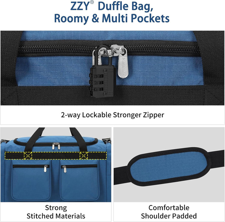 ZZY 55L Sporttasche Gross Herren – wasserdichte Weekender Tasche mit 2 Seitentaschen für Fitness, Gy