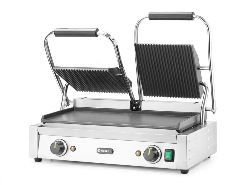 HENDI Kontaktgrill, Doppelversion, Elektrogrill, Tischgrill, Sandwichtoaster, Regelbar bis max. 300°